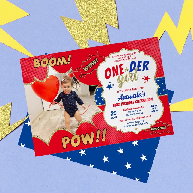 ONEder Girl First Birthday Photo Invitation (Creator Uploaded)