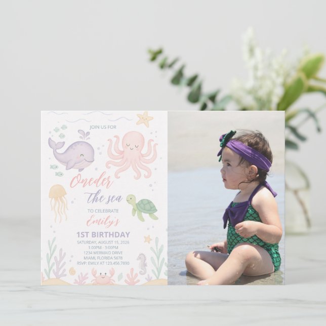 Oneder Sea 1st Birthday Photo Invitation (Debout devant)