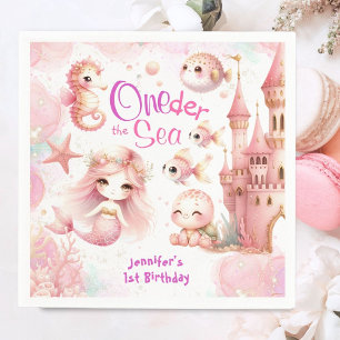 ONEder The Sea 1st Birthday Cute Girl Pink Mermaid Napkin