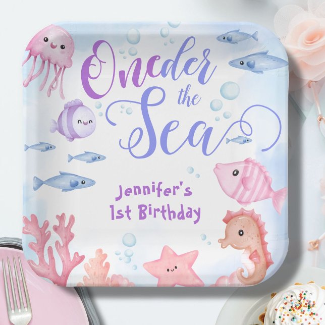 ONEder The Sea! 1st Birthday Girl Cute Sea Life Paper Plate (Creator Uploaded)