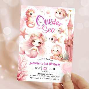 ONEder The Sea! 1st Birthday Girl Pink Sea Animals Invitation