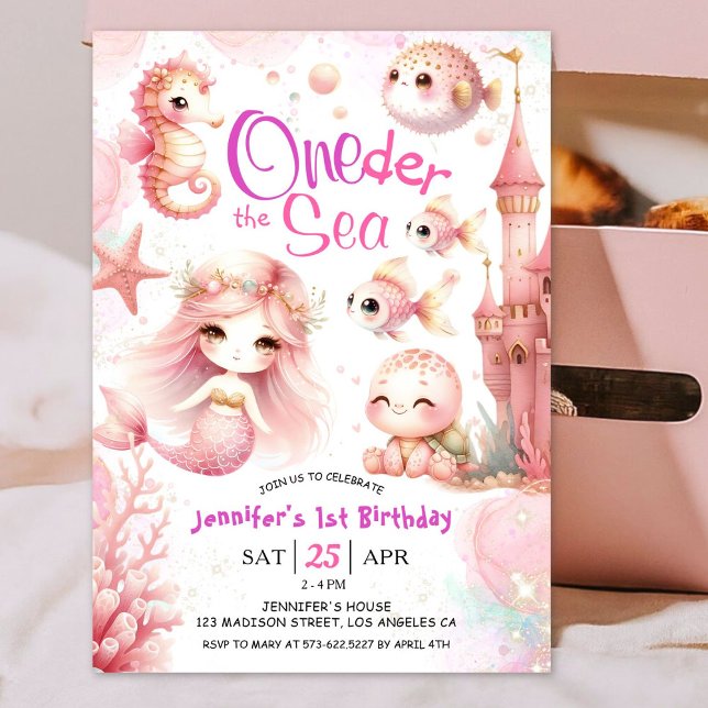 ONEder The Sea! 1st Birthday Girl Pink Sea Life Invitation (Creator Uploaded)