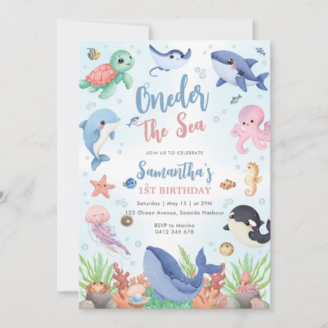 Oneder The Sea 1st Birthday Invitation (Devant)
