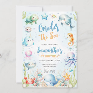 Oneder The Sea 1st Birthday Invitation
