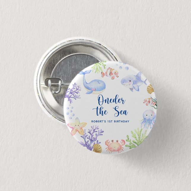 Oneder The Sea 1st Birthday Under The Sea 1 Inch Round Button (Front & Back)