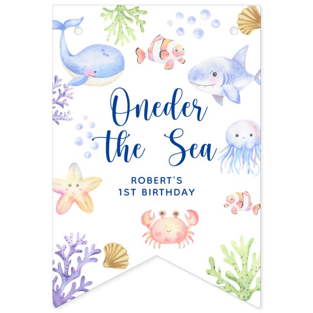 Oneder The Sea 1st Birthday Under The Sea Bunting Flags (First Flag)