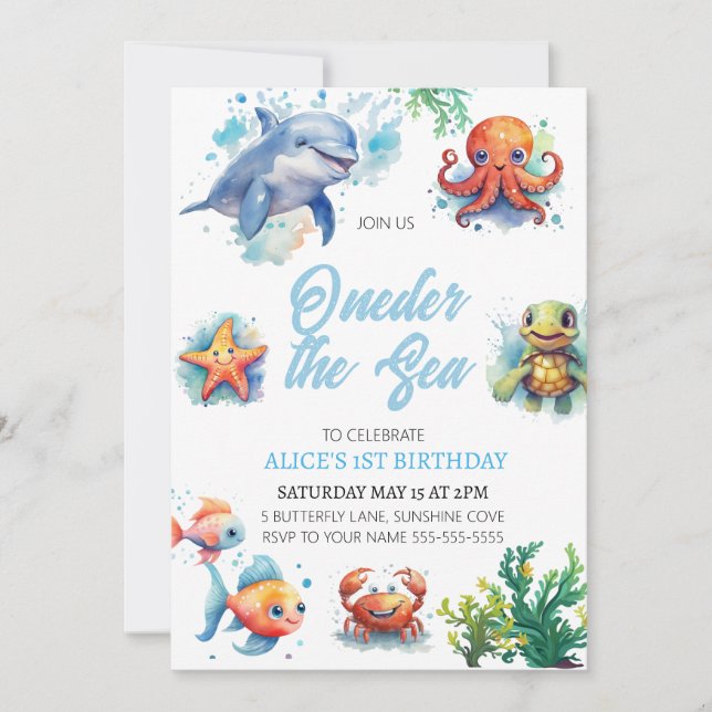 Oneder The Sea 1st Birthday Under The Sea Invitation (Front)