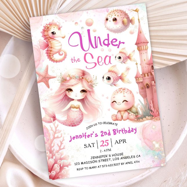 ONEder The Sea! 2nd Birthday Girl Pink Cute Ocean Invitation (Creator Uploaded)