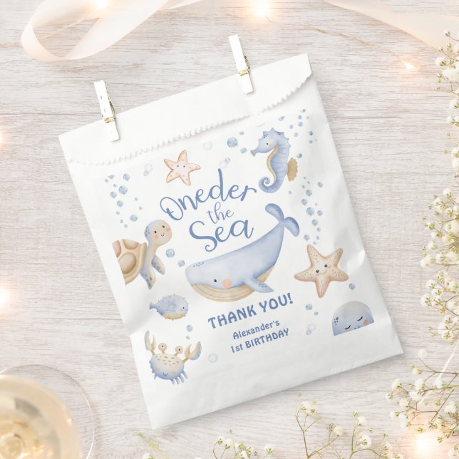 ONEder The Sea! Boy Cute Ocean 1st Birthday Favour Bag (Clipped)