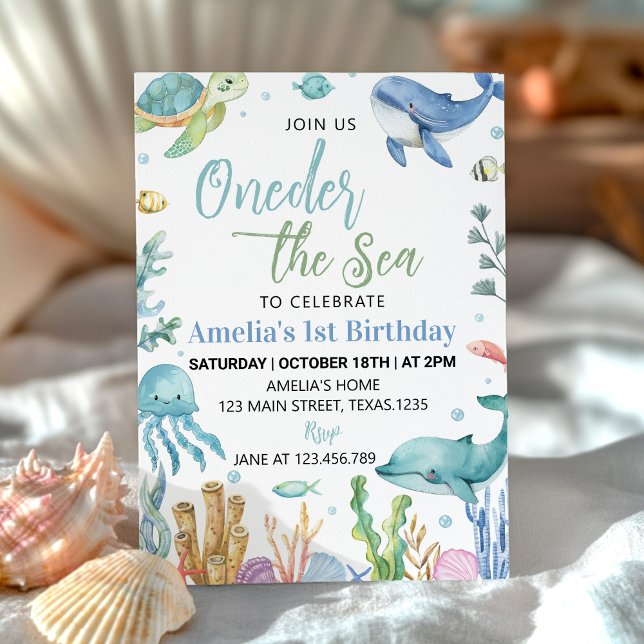 Oneder The Sea Cute Ocean Animals Birthday Invitation (Creator Uploaded)