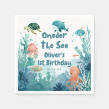 Oneder the Sea Cute Watercolor 1st Birthday