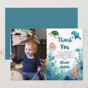 Oneder the Sea Cute Watercolor 1st Birthday Thank You Card