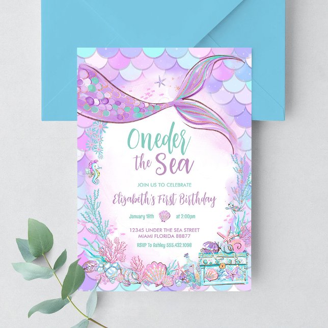 Oneder the Sea Little Mermaid First 1st Birthday Invitation (Creator Uploaded)