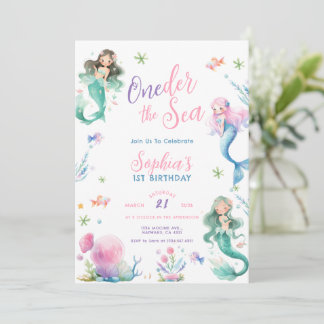 ONEder the Sea Little Mermaid First Birthday Invitation