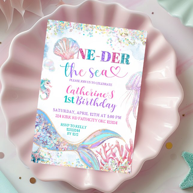  Oneder the sea mermaid 1st birthday invitation (Creator Uploaded)