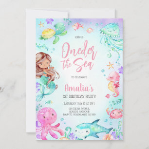 Oneder the Sea Mermaid Ocean Theme Girl Birthday Invitation