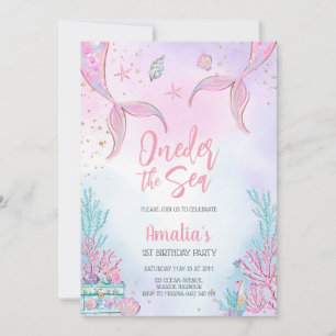 Oneder the Sea Mermaid Ocean Theme Girl Birthday Invitation