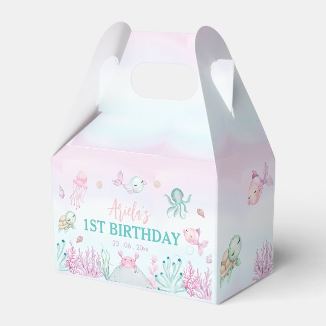 Oneder the Sea Ocean Animals 1st Birthday Favor Box (Front Side)