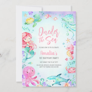 Oneder the Sea Ocean Animals 1st Birthday Invitation