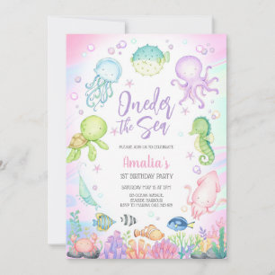 Oneder the Sea Ocean Animals 1st Birthday Invitation