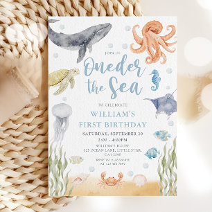 Oneder The Sea Ocean Animals 1st Birthday Invitation