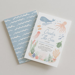 Oneder the Sea Ocean Animals 1st Birthday Invitation