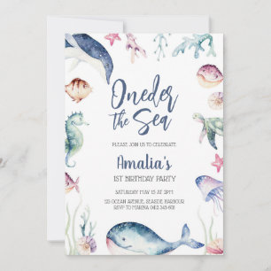 Oneder the Sea Ocean Animals 1st Birthday  Invitation