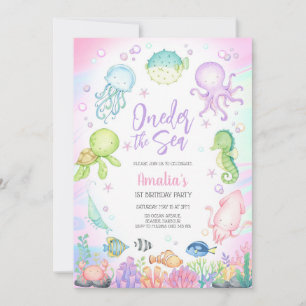 Oneder the Sea Ocean Animals 1st Birthday  Invitation