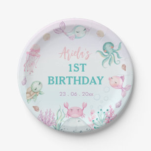 Oneder the Sea Ocean Animals 1st Birthday Paper Plate