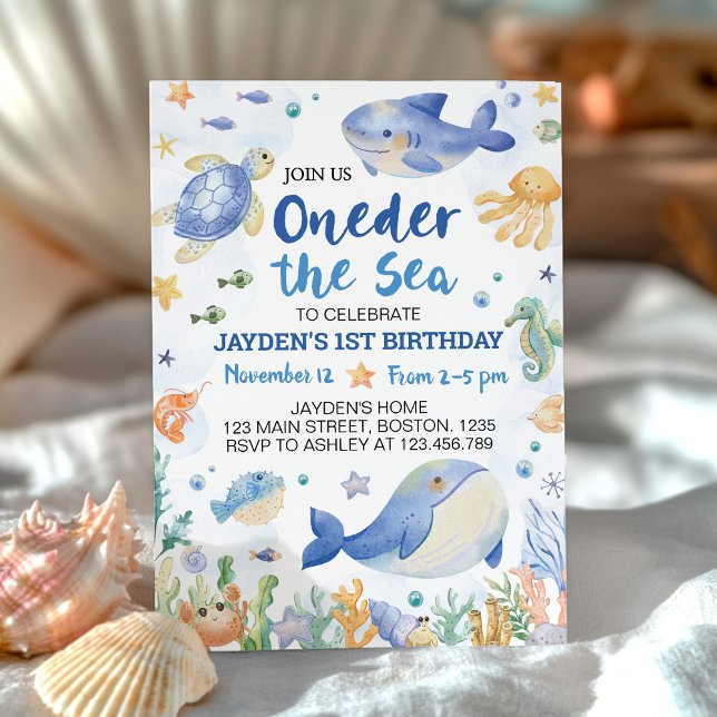 Oneder The Sea Ocean Animals Boy Birthday Invitation (Creator Uploaded)