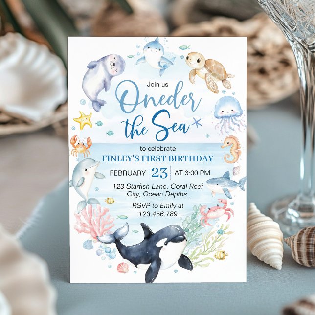 Oneder The Sea Ocean Animals Kids Birthday Invitation (Creator Uploaded)