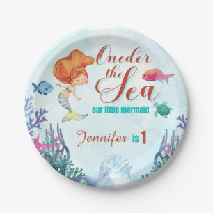 Oneder the Sea Orange Mermaid 1st Birthday Girl Paper Plate