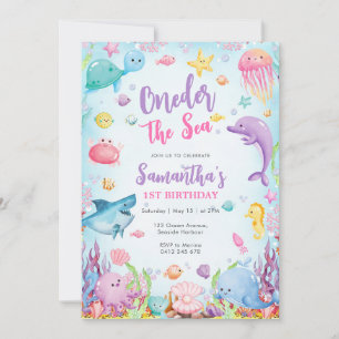 Oneder The Sea Watercolor 1st Birthday Invitation