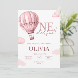 Onederful 1st Birthday Invitation, Hot Air Balloon Invitation