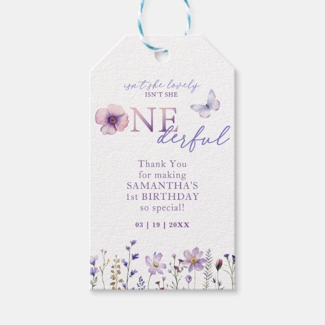 Onederful 1st Birthday Wildflower Gift Tags (Front)