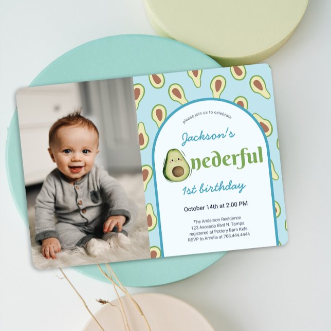 Onederful Avocado 1st Birthday Party Photo  Invitation (Onederful Avocado 1st Birthday Party Photo Invitation)