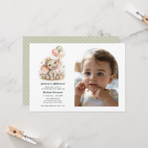 ONEderful Baby Elephant Photo First Birthday Invitation