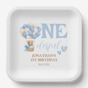 Onederful Bear Hot Air Balloon 1st Birthday Paper Plate