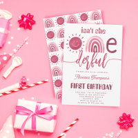 Onederful Boho Pink Rainbow Sunshine Birthday