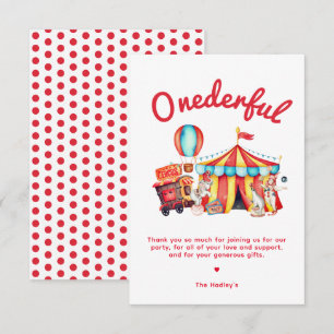 Onederful Circus 1st Birthday Thank You Card