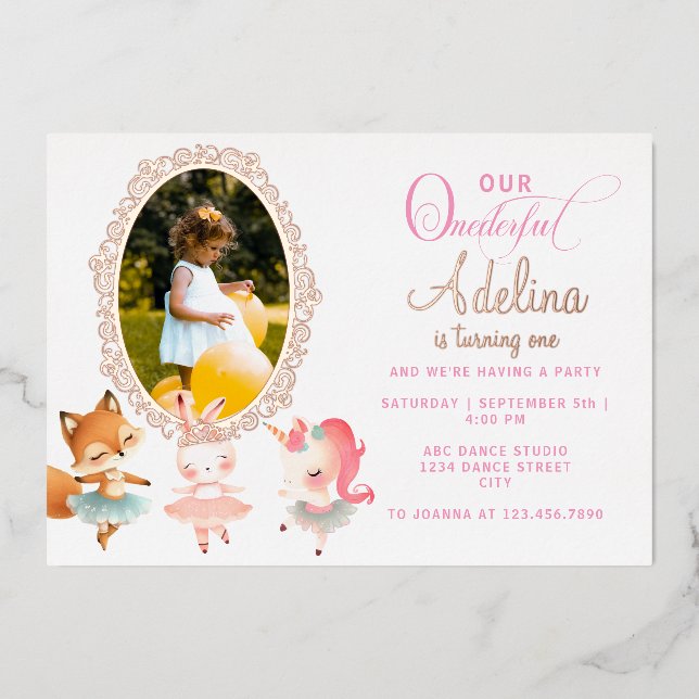 Onederful Cute Ballerina Animal 1st Birthday Party (Front)