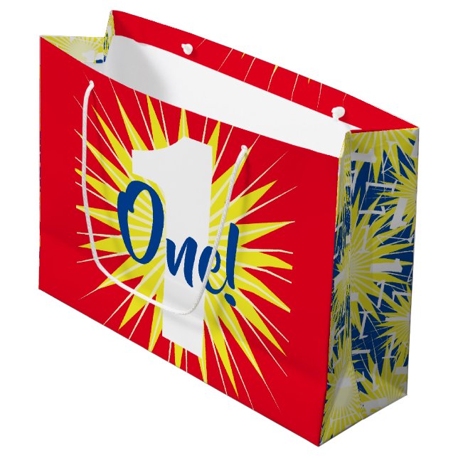 Onederful Cute Colourful 1st Birthday Party Large Gift Bag (Front Angled)