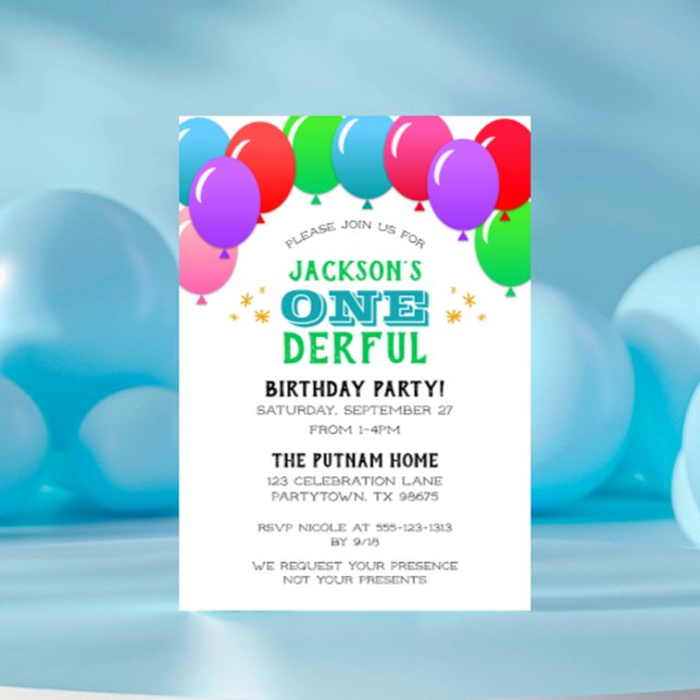 ONEderful First Birthday Balloon Banner Green Invitation (Creator Uploaded)