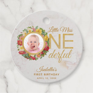 Onederful First Birthday Photo Rose Wreath Floral Favour Tags