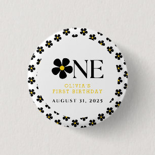 Onederful Floral 1st Birthday Party 1 Inch Round Button