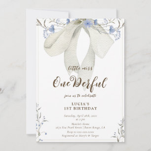 Onederful Floral Coquette Bow Girl 1st Birthday Invitation