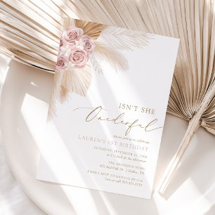 Onederful Floral Pampas Grass 1st Birthday Invitation
