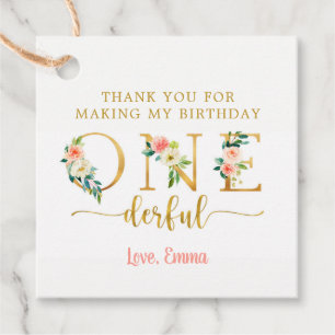 Onederful Girl First Birthday Thank You Favour Tags