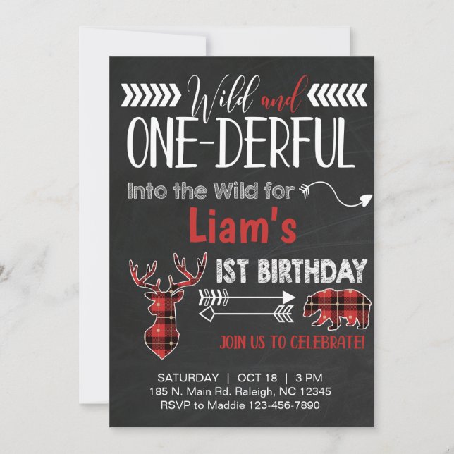 Onederful lumberjack boy first birthday invite. invitation (Front)