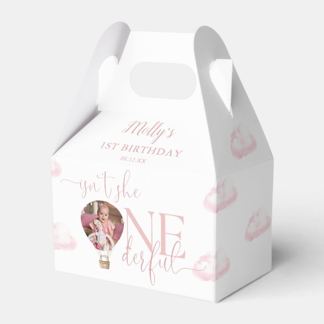 Onederful Photo Balloon Girl 1st Birthday Favor Box (Front Side)